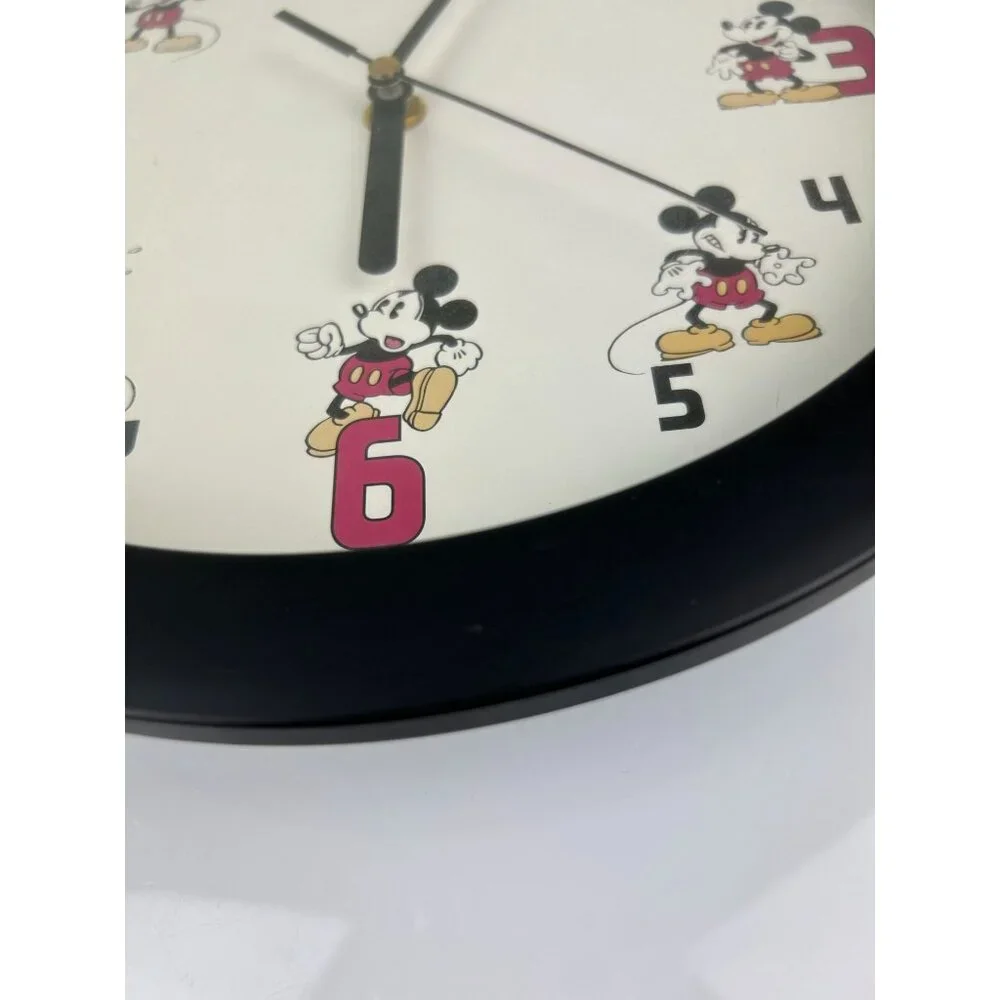 Disney It's Mickey Mouse Time Wall Clock Round Circular Black Red White Tested